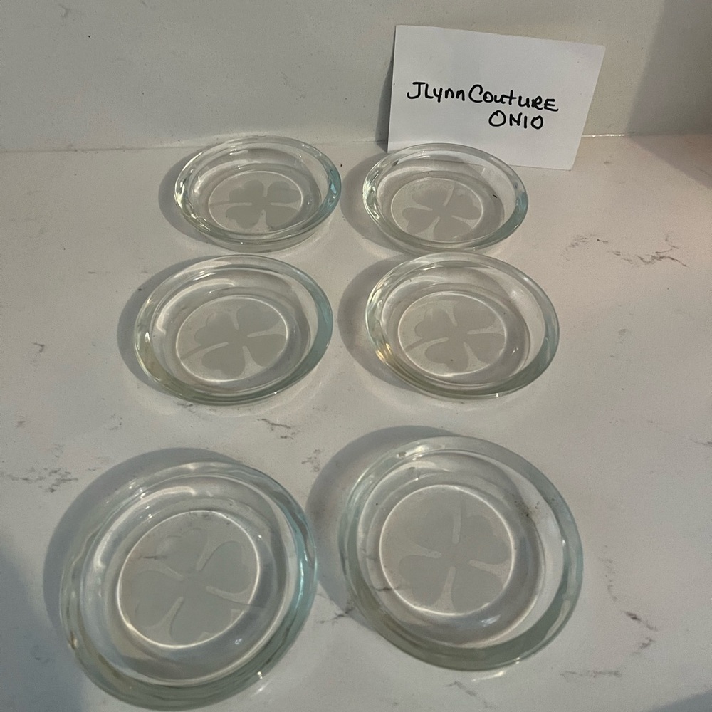 6 etched GOOD LUCK coasters 4-leaf clover shamrock set,vintage coaster Irish
